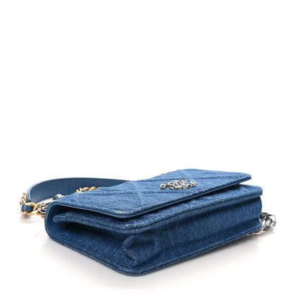 Chanel Denim Quilted Chanel 19 Wallet On Chain WOC Blue 4 of 10
