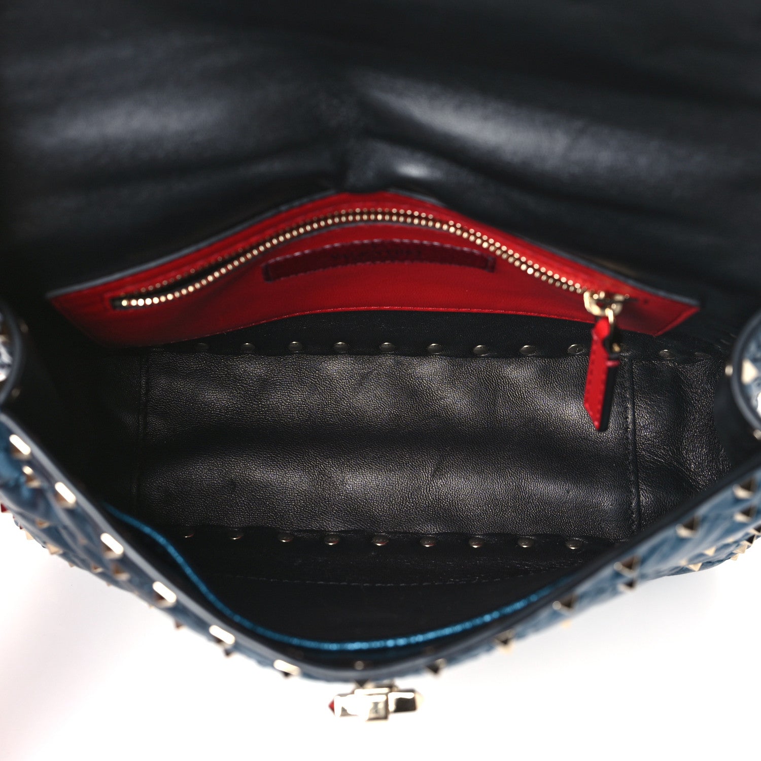 Valentino Garavani Metallic Wrinkled Lambskin Medium Rockstud Spike Shoulder Bag Peacock 5 of 11
