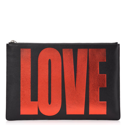 Givenchy Calfskin Love Print Medium Flat Pouch Black 1 of 9