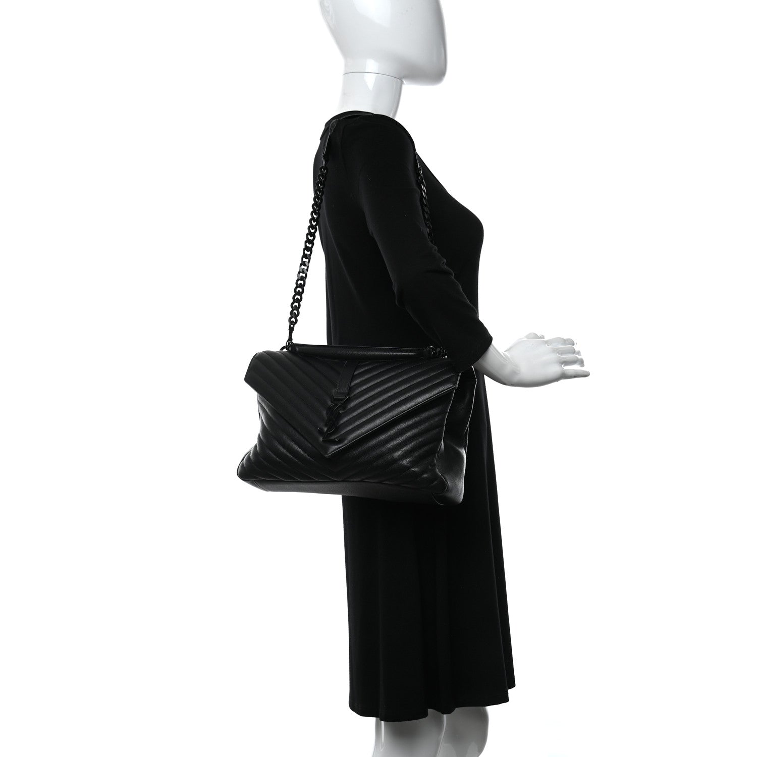 Saint Laurent Sheepskin Matelasse Chevron Monogram Large College Satchel Black 2 of 9