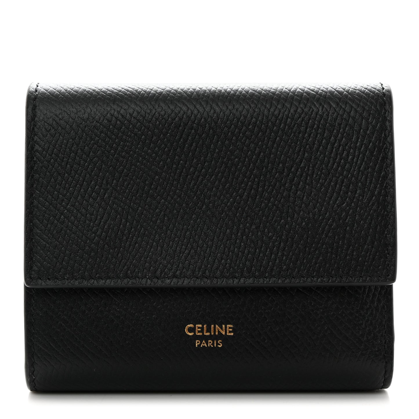 Grained Calfskin Small Tri-Fold Wallet Black