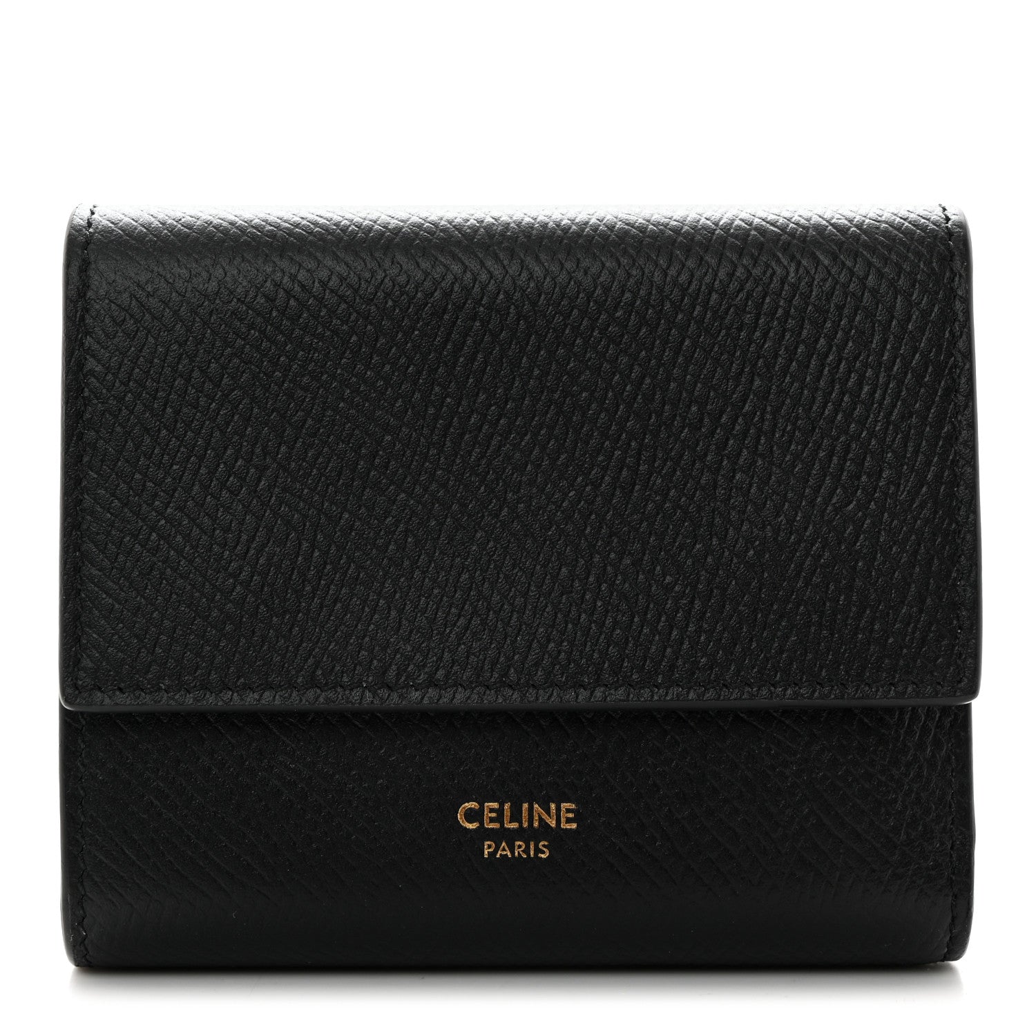 Celine Grained Calfskin Small Tri-Fold Wallet Black 1 of 7