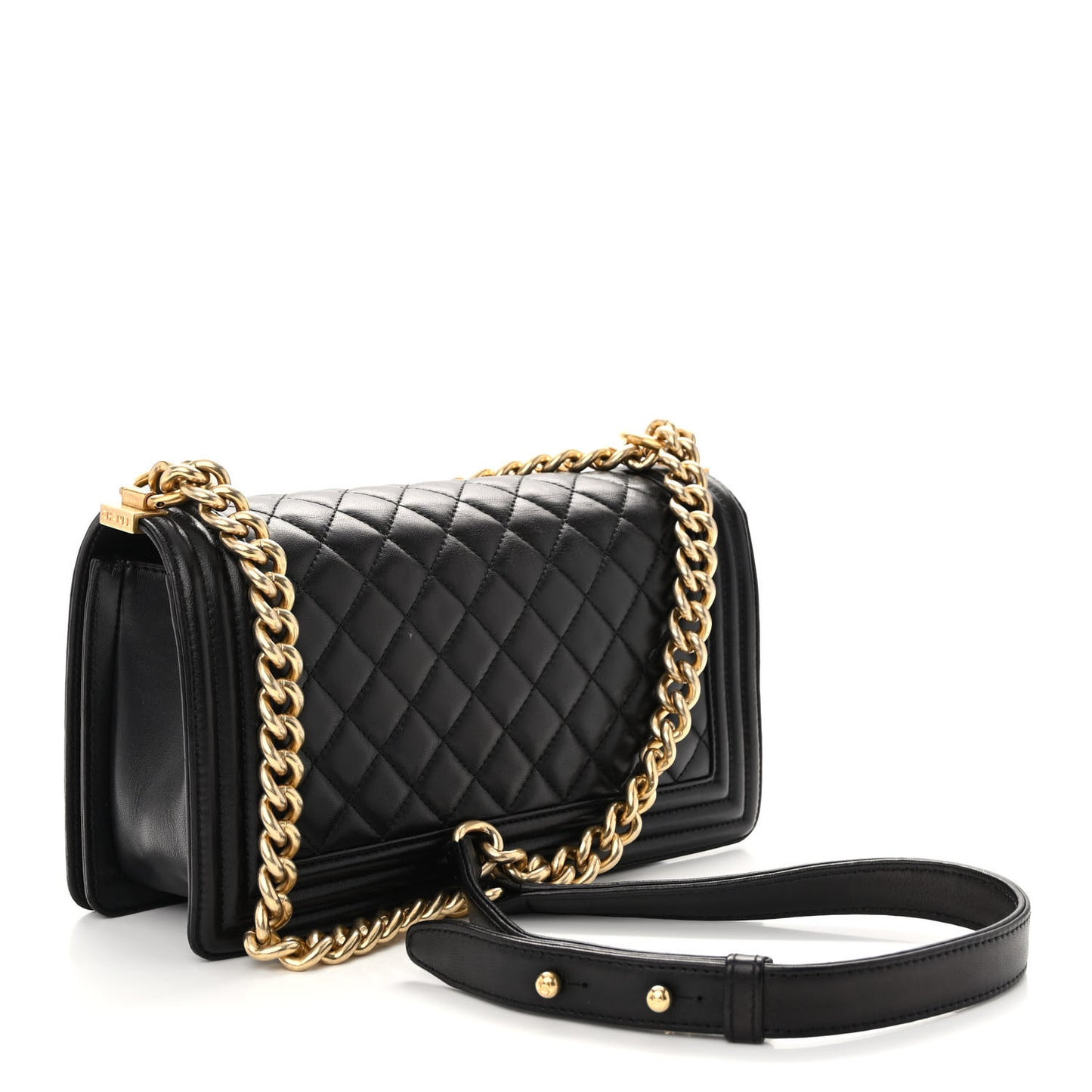 Lambskin Quilted Medium Boy Flap Black