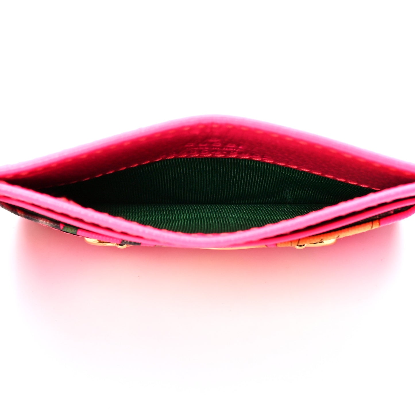 Calfskin Flora Print Zumi Card Holder Fuxia Fluo