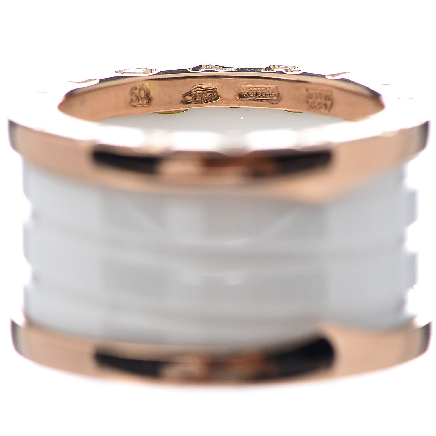Bulgari 18K Rose Gold White Ceramic B.Zero1 Four-Band Ring 50 5.25 5 of 6