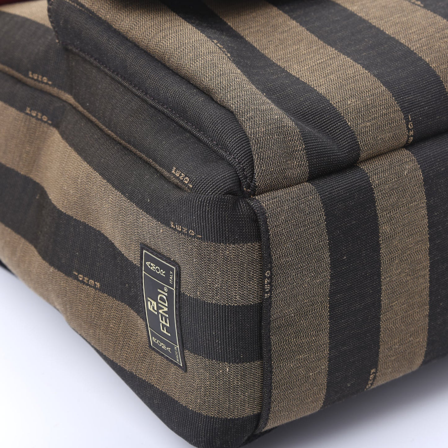Fabric Jacquard Cuoio Romano Vitello Pequin Bi-Color FF 1974 Embossed Backpack Tobacco Moro Rosso Malboro Maya Black