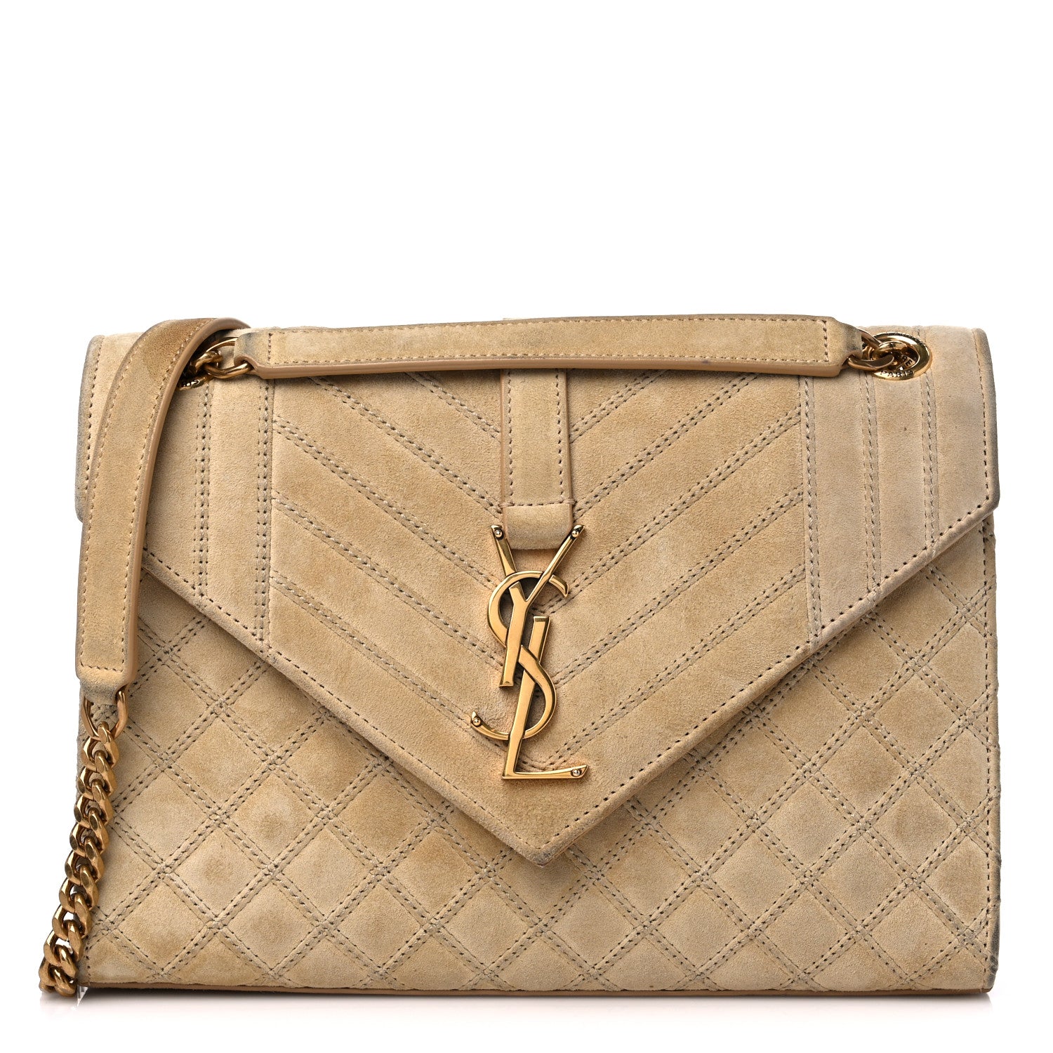 Saint Laurent Suede Mixed Matelasse Triquilt Medium Monogram Envelope Satchel Sea Salt 1 of 14