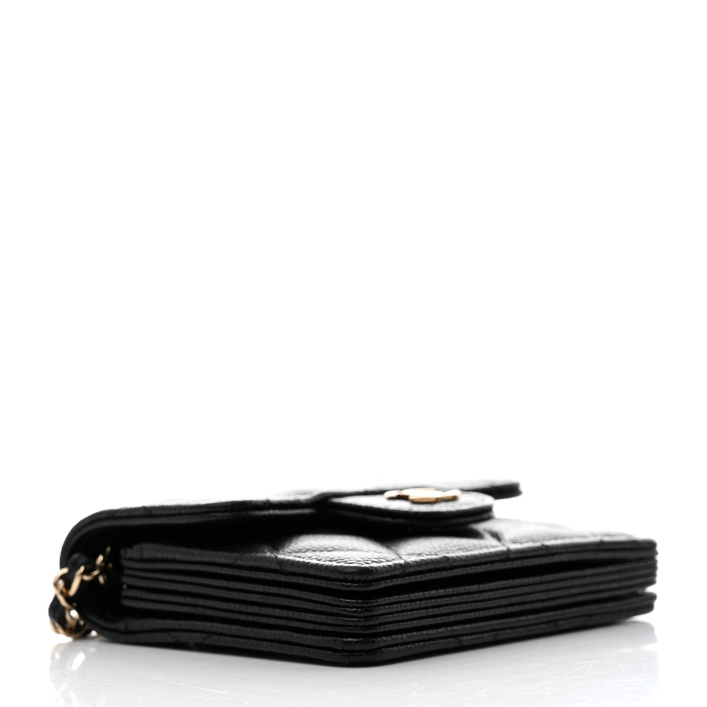 Caviar Quilted Flap Card Holder On Chain Black