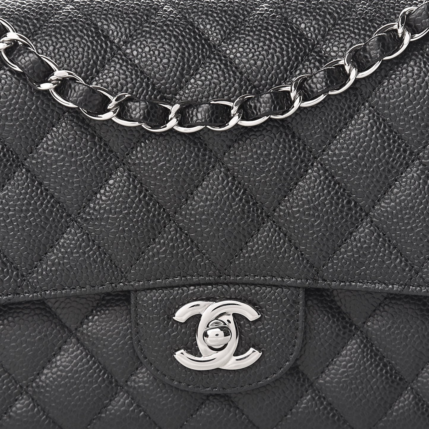 Caviar Quilted Medium Double Flap Black