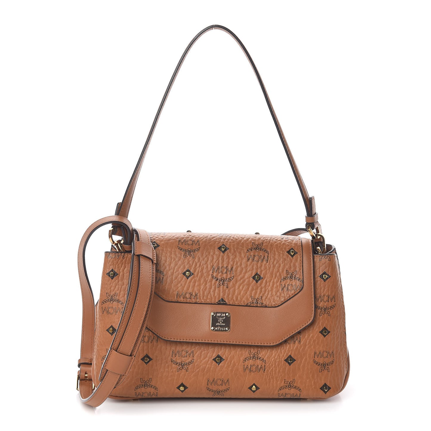 Visetos Studded Flap Shoulder Bag Cognac
