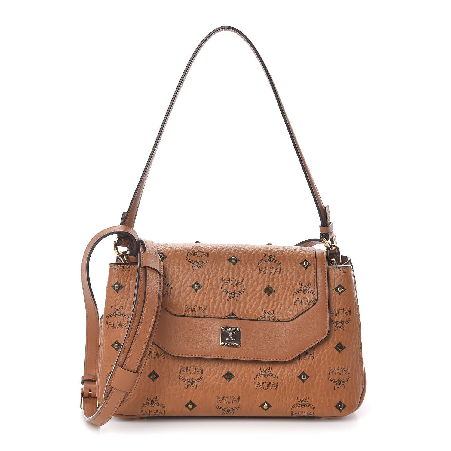 MCM Visetos Studded Flap Shoulder Bag Cognac 1 of 11