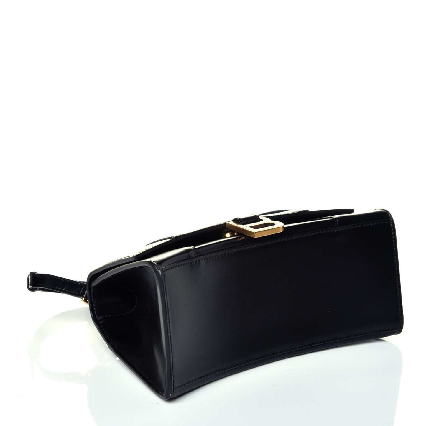 Shiny Box Calfskin Small Hourglass Top Handle Bag Black