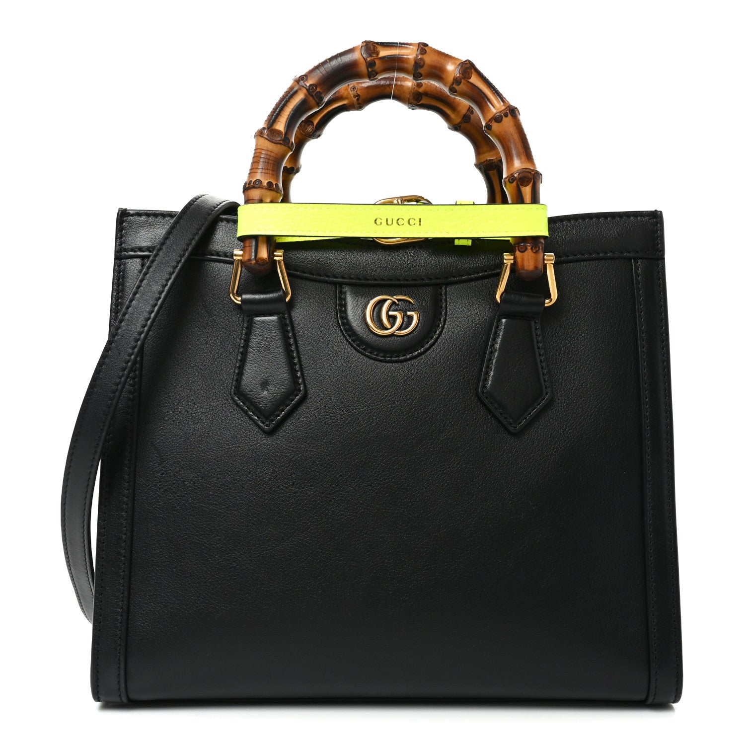 Gucci Calfskin Small Diana Tote Bag Black Yellow Fluo 1 of 11