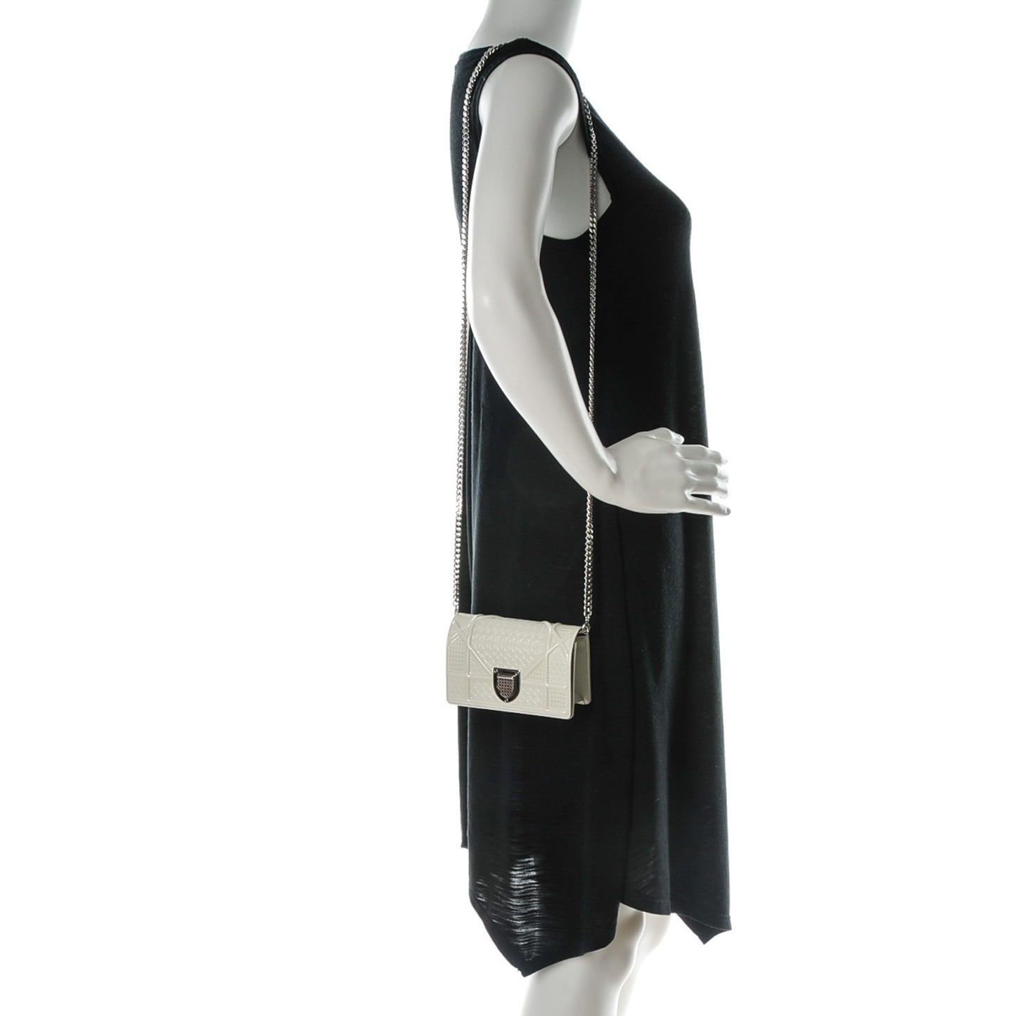 Patent Micro-Cannage Baby Diorama Flap Bag White