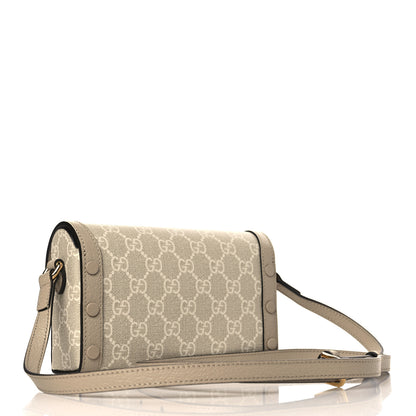 Gucci GG Supreme Monogram Textured Dollar Calfskin Mini Horsebit 1955 Shoulder Bag Beige Mystic White Oatmeal 3 of 9