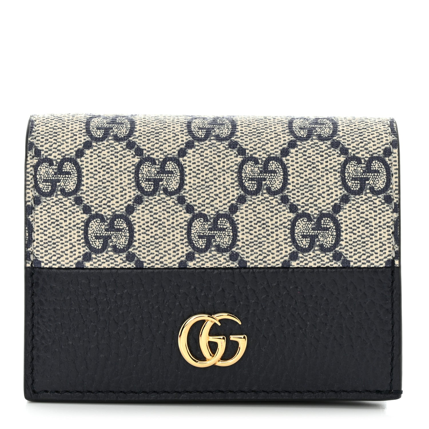 Gucci Dollar Calfskin GG Supreme Monogram GG Marmont Card Case Navy Beige Ebony 1 of 8