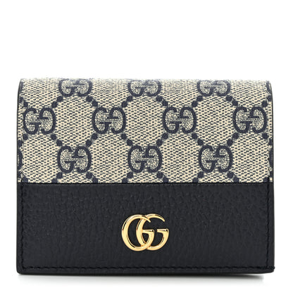 Gucci Dollar Calfskin GG Supreme Monogram GG Marmont Card Case Navy Beige Ebony 1 of 8