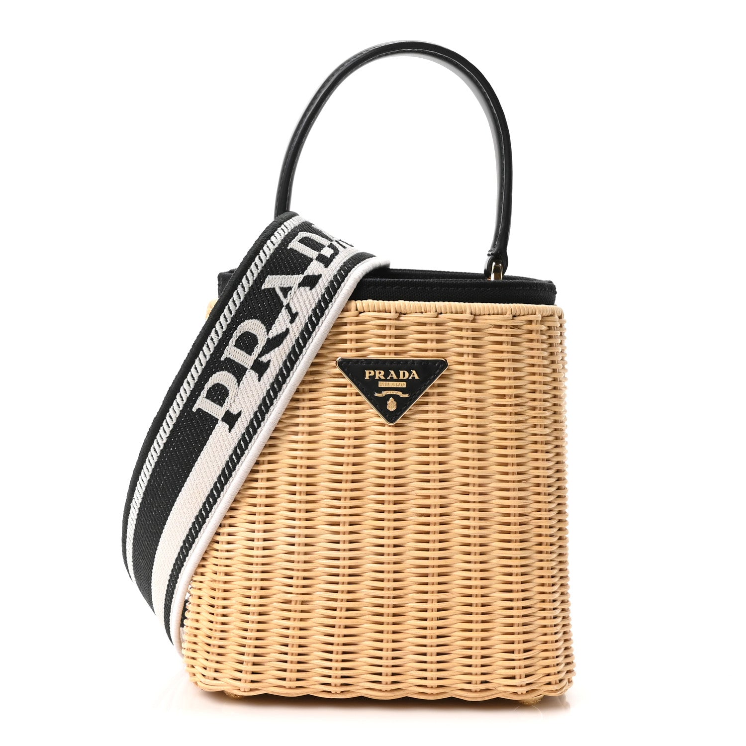 Prada Wicker Canvas Panier Bucket Bag Naturale Black 1 of 8