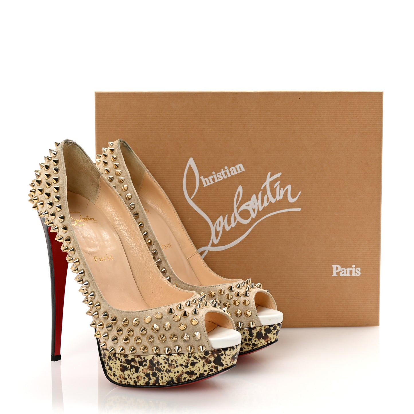 Veau Velours Patent Lady Peep Spikes 150 Pumps 40 Stone