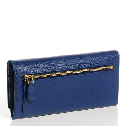 Prada Saffiano Metal Continental Flap Wallet Bleuette 3 of 8