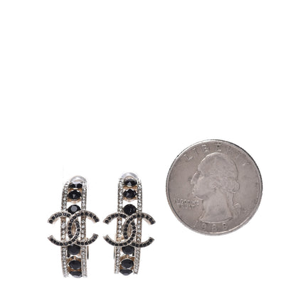 Chanel Crystal CC Hoop Earrings Black Gold 2 of 4