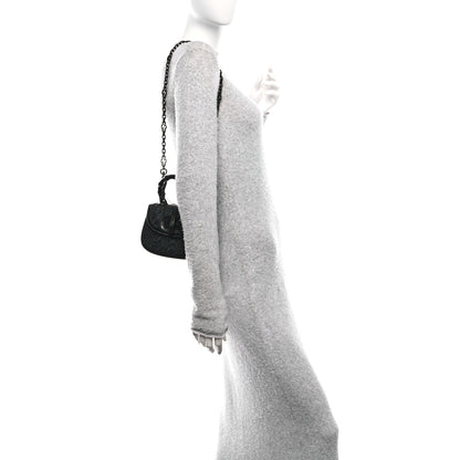 Gucci Moire Fabric Calfskin Rhinestone Monogram Monochrome Lizard Embossed Mini Bamboo 1947 Top Handle Chain Bag Black 2 of 10