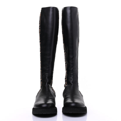 Fendi Nappa Microfiber Fabric FF Rockoko Tall Boots 39 Black Tobacco 2 of 13