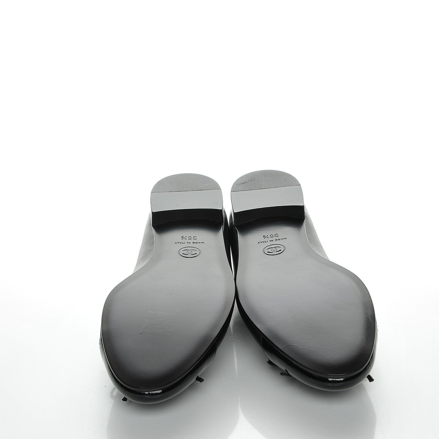 Lambskin Patent Cap Toe Ballerina Flats 36.5 Black