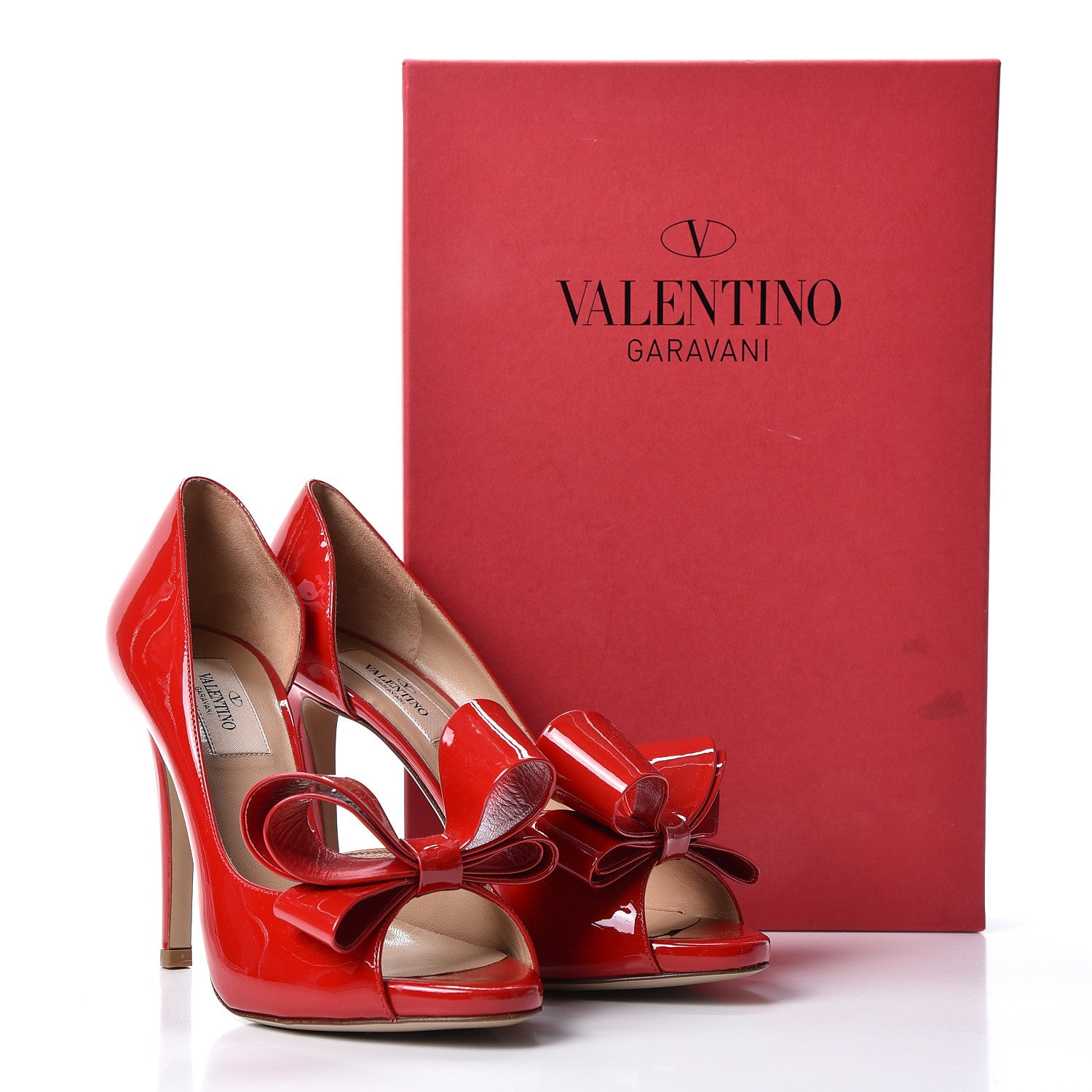 Valentino Garavani Patent Couture Bow Peep Toe d'Orsay 15/110mm Pumps 36.5 Rosso Valentino 10 of 10