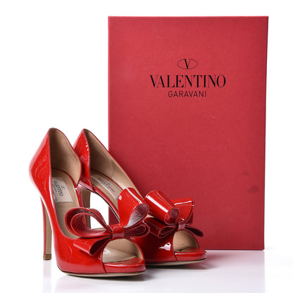 Valentino Garavani Patent Couture Bow Peep Toe d'Orsay 15/110mm Pumps 36.5 Rosso Valentino 10 of 10