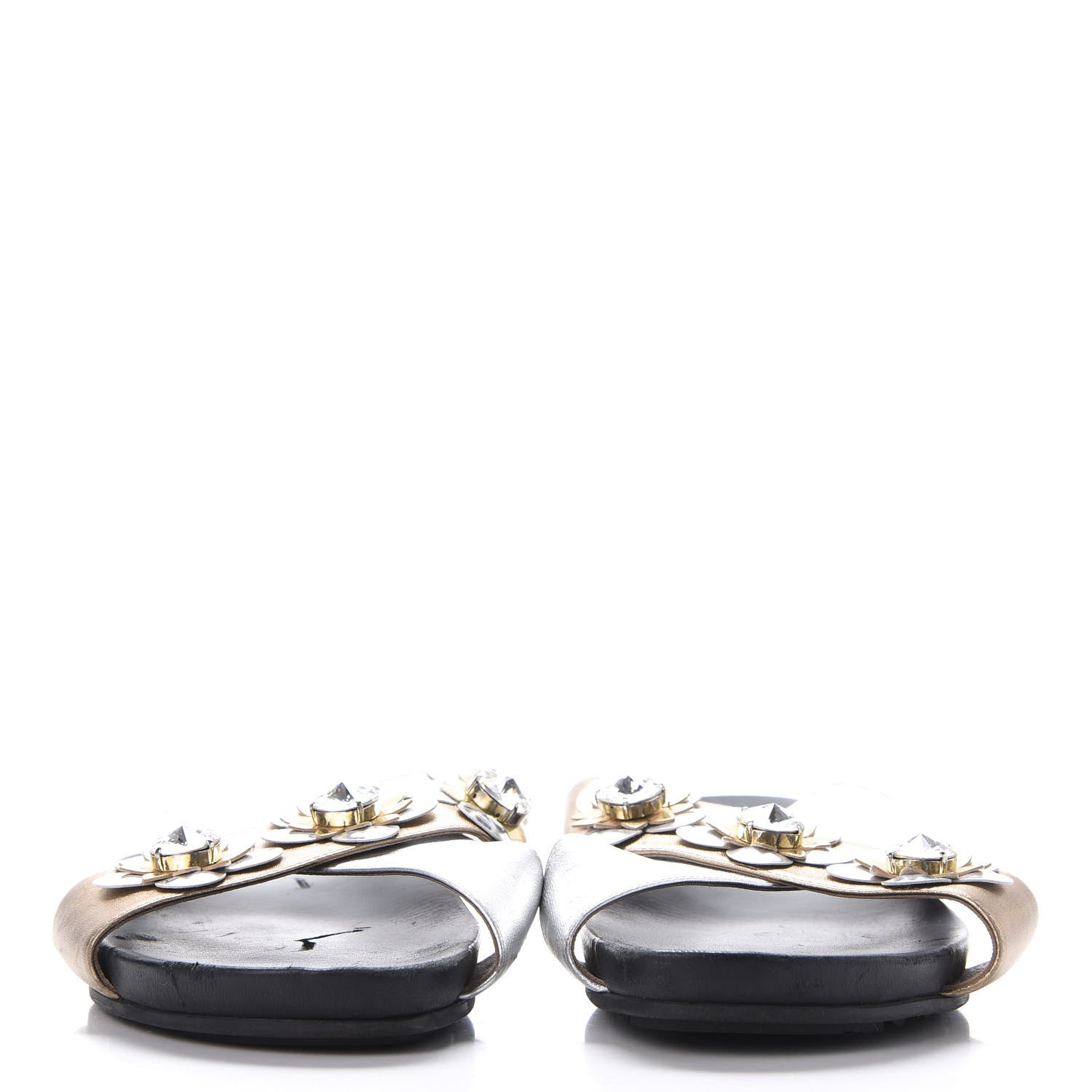 Fendi Metallic Nappa Crystal Flowerland Crisscross Slide Sandals 40 Argento Bronze Gold 3 of 10