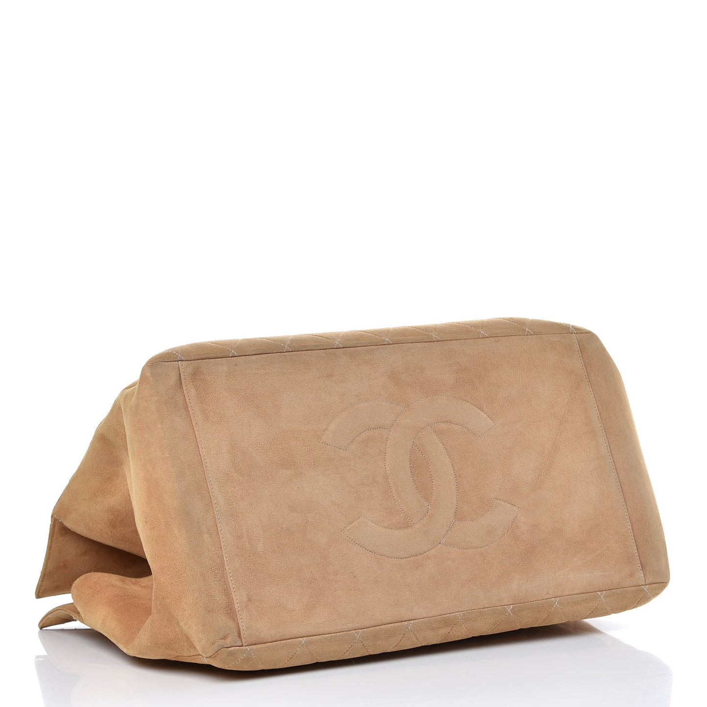 Suede Quilted Tote Beige