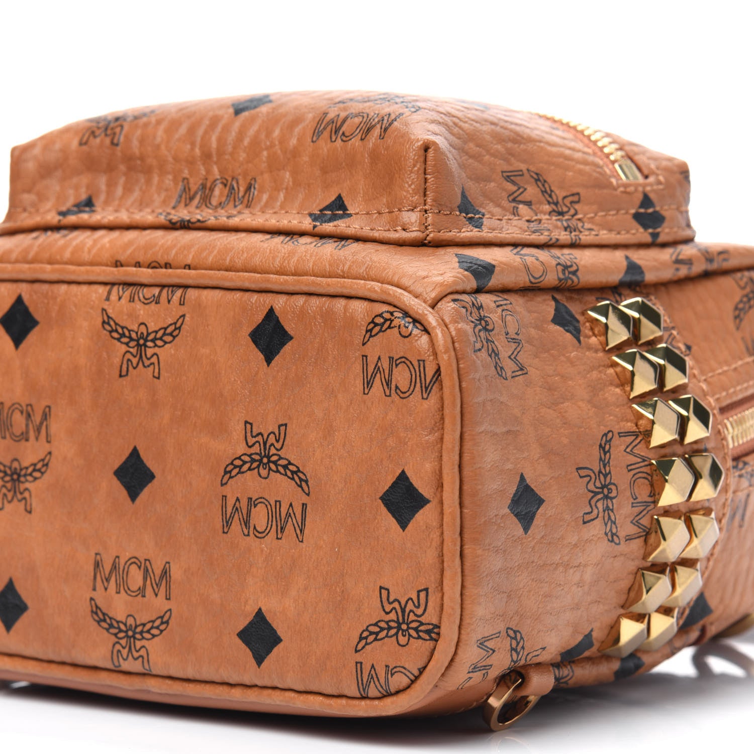 MCM Visetos Side Stud X-Mini Stark Bebe Boo Backpack Cognac 9 of 10