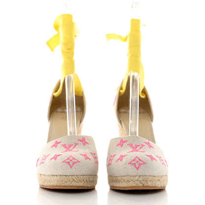 Louis Vuitton Canvas Monogram Starboard Wedge Espadrilles 38.5 Rose Pop 2 of 8
