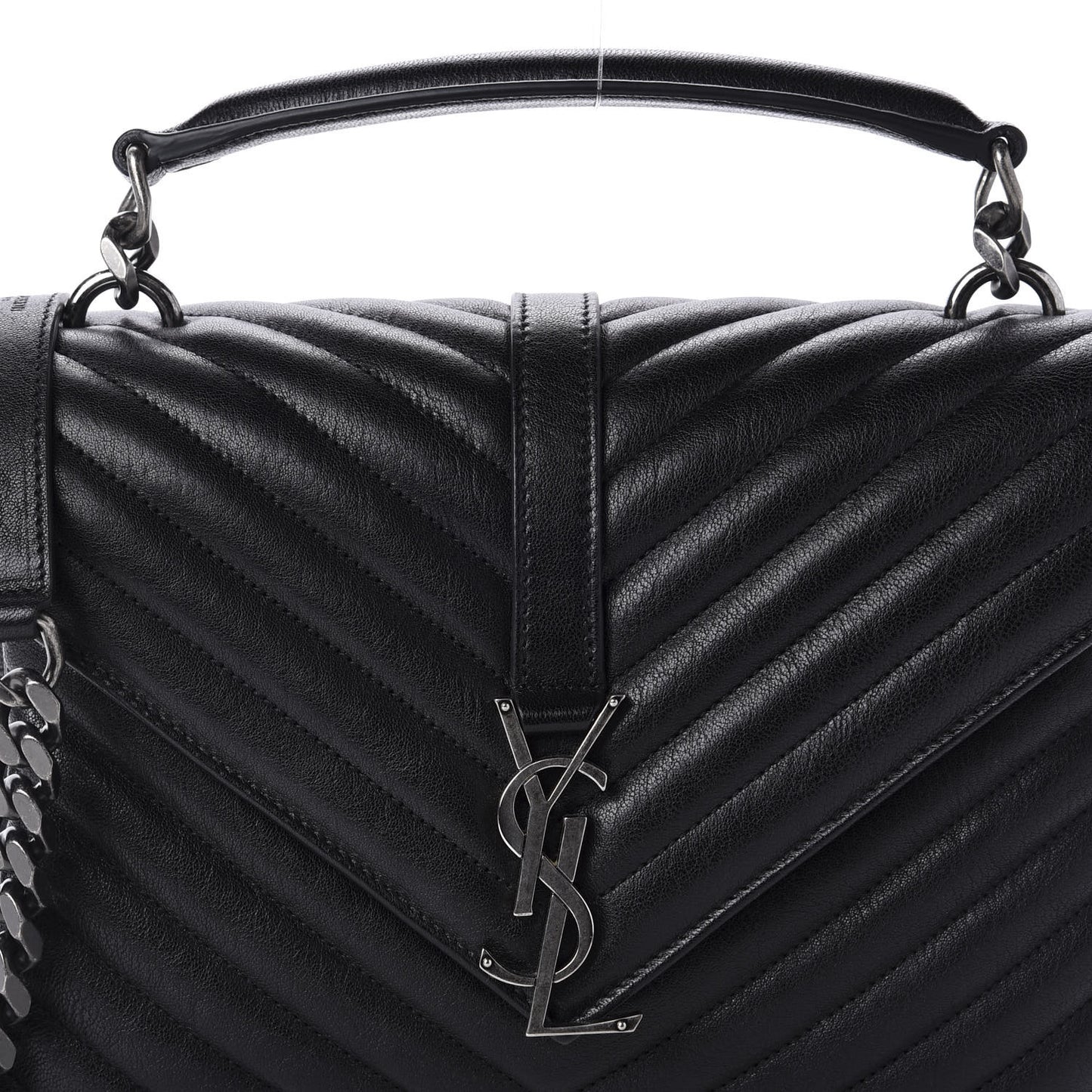 Sheepskin Matelasse Chevron Monogram Medium College Bag Black