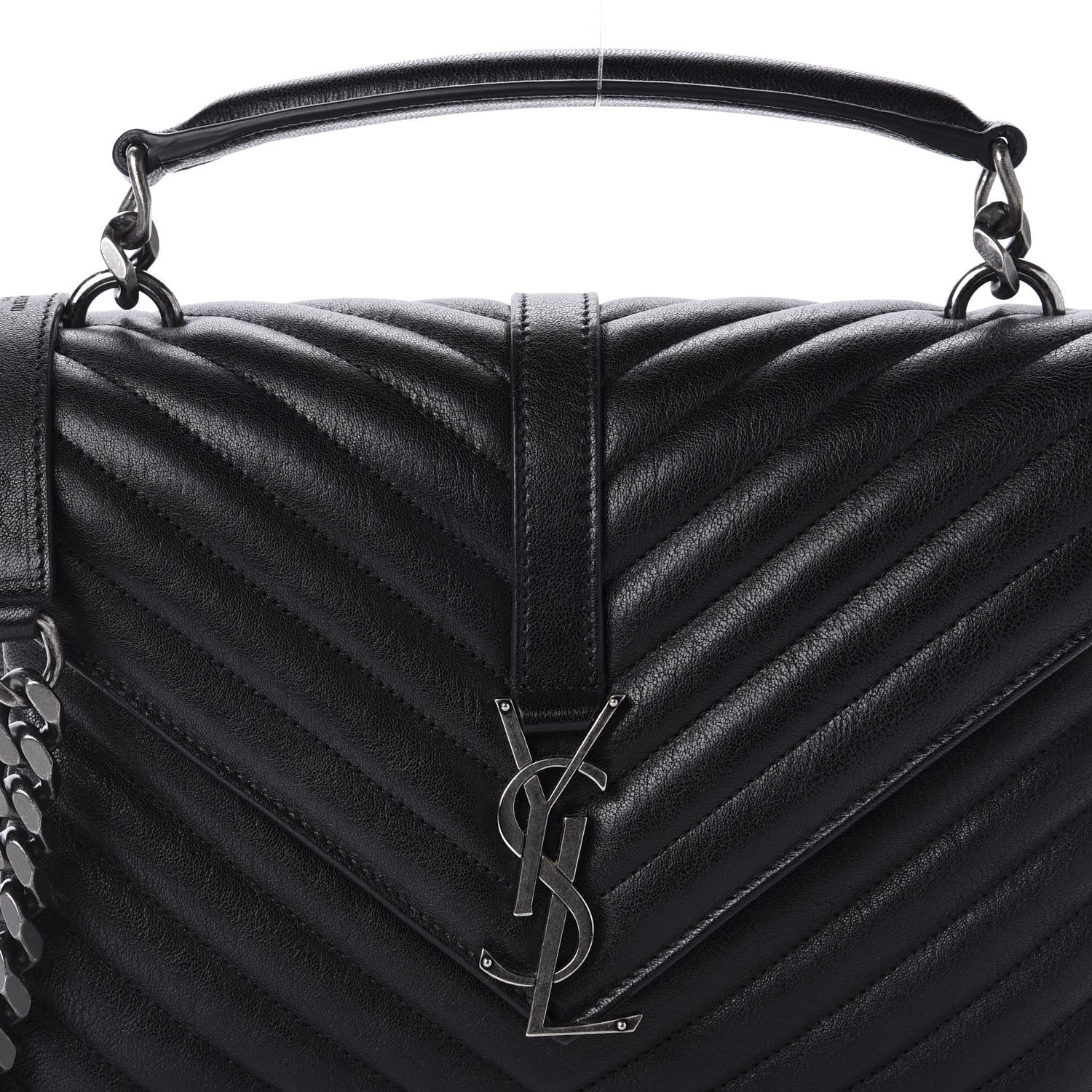 Saint Laurent Sheepskin Matelasse Chevron Monogram Medium College Bag Black 12 of 12