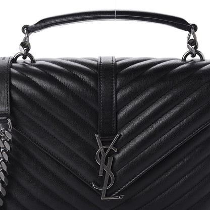Saint Laurent Sheepskin Matelasse Chevron Monogram Medium College Bag Black 12 of 12