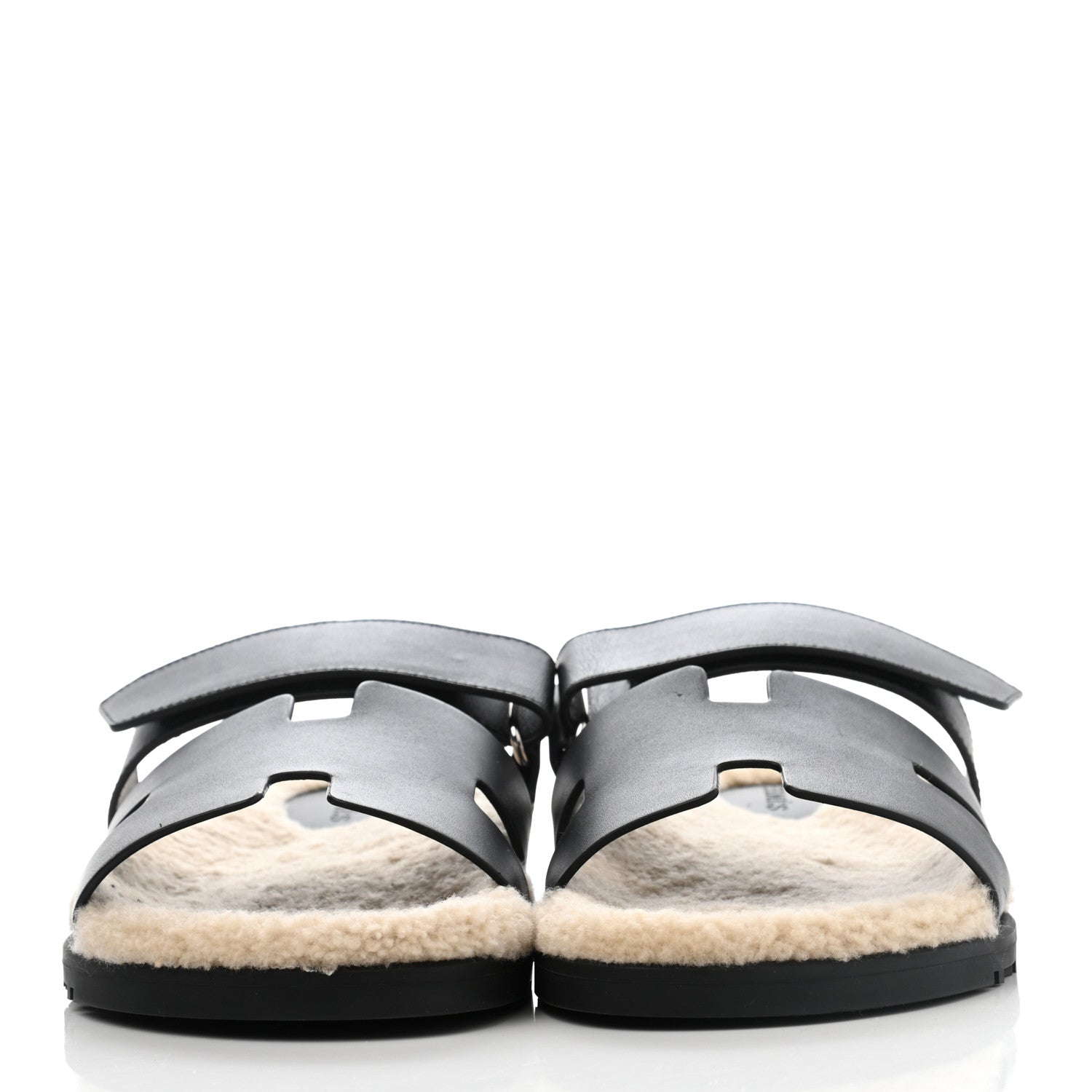 Hermes Veau Indios Woolskin Mens Chypre Sandals 41 Black Ecru 2 of 8