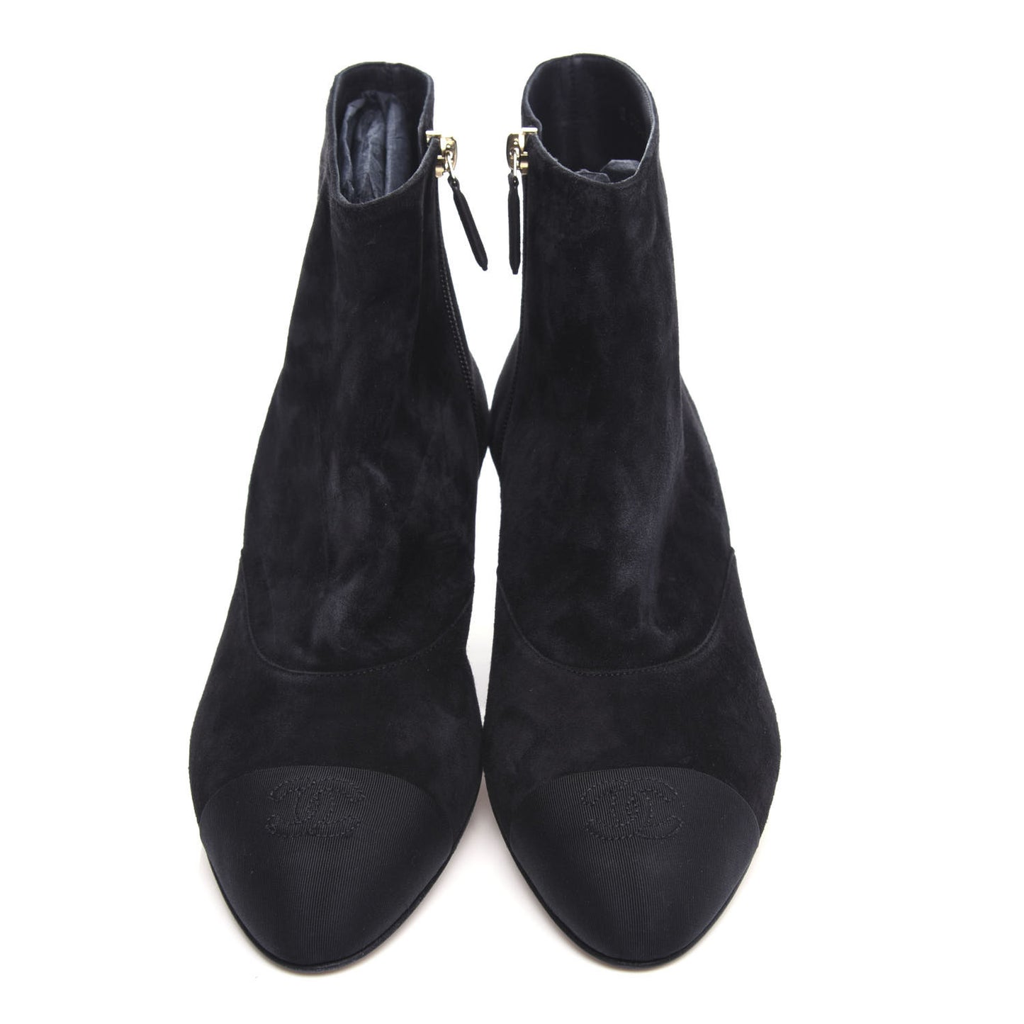 Suede Calfskin Pearl Cap Toe Short Boots 41 Black