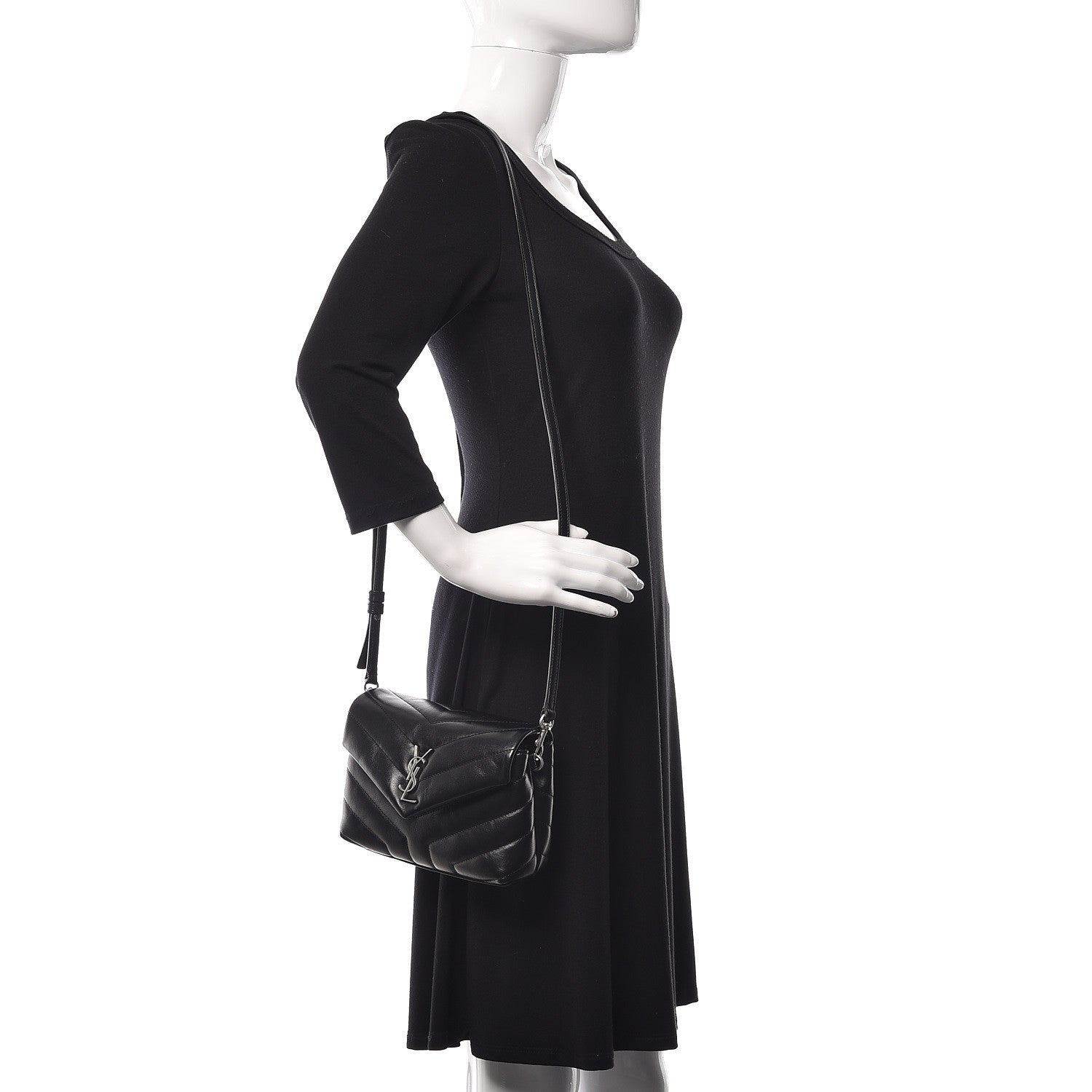 Saint Laurent Calfskin Y Quilted Monogram Toy Loulou Crossbody Bag Black 2 of 10