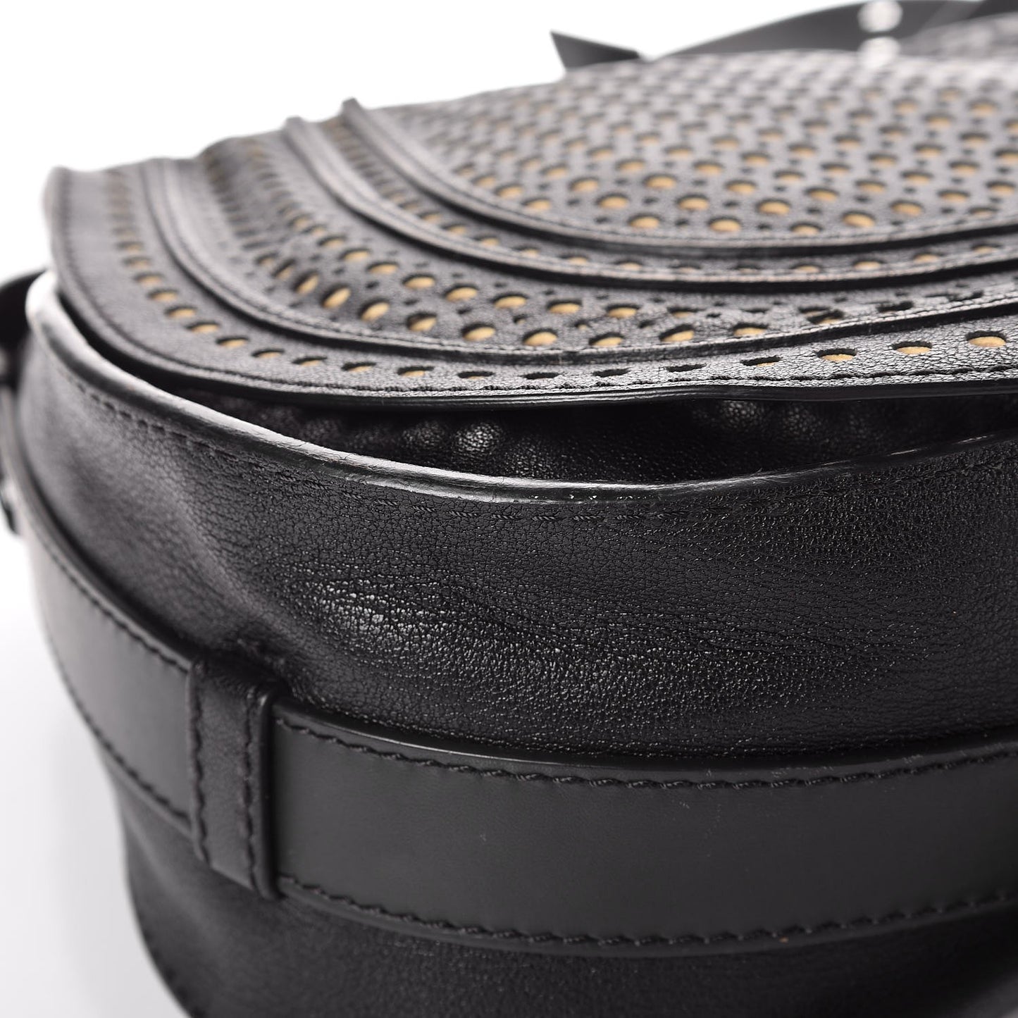 Calfskin Perforated Medium Marcie Round Crossbody Bag Black