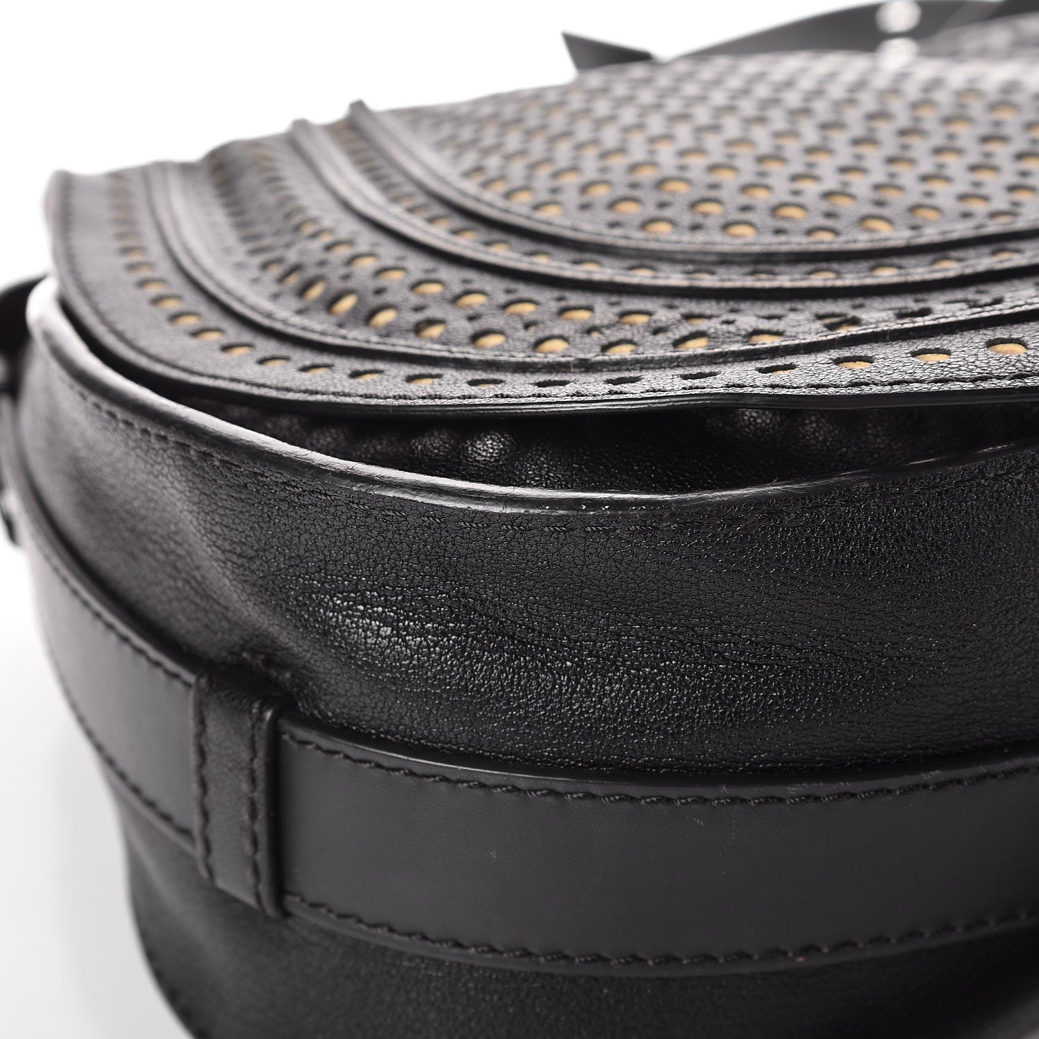 Chloe Calfskin Perforated Medium Marcie Round Crossbody Bag Black 8 of 9