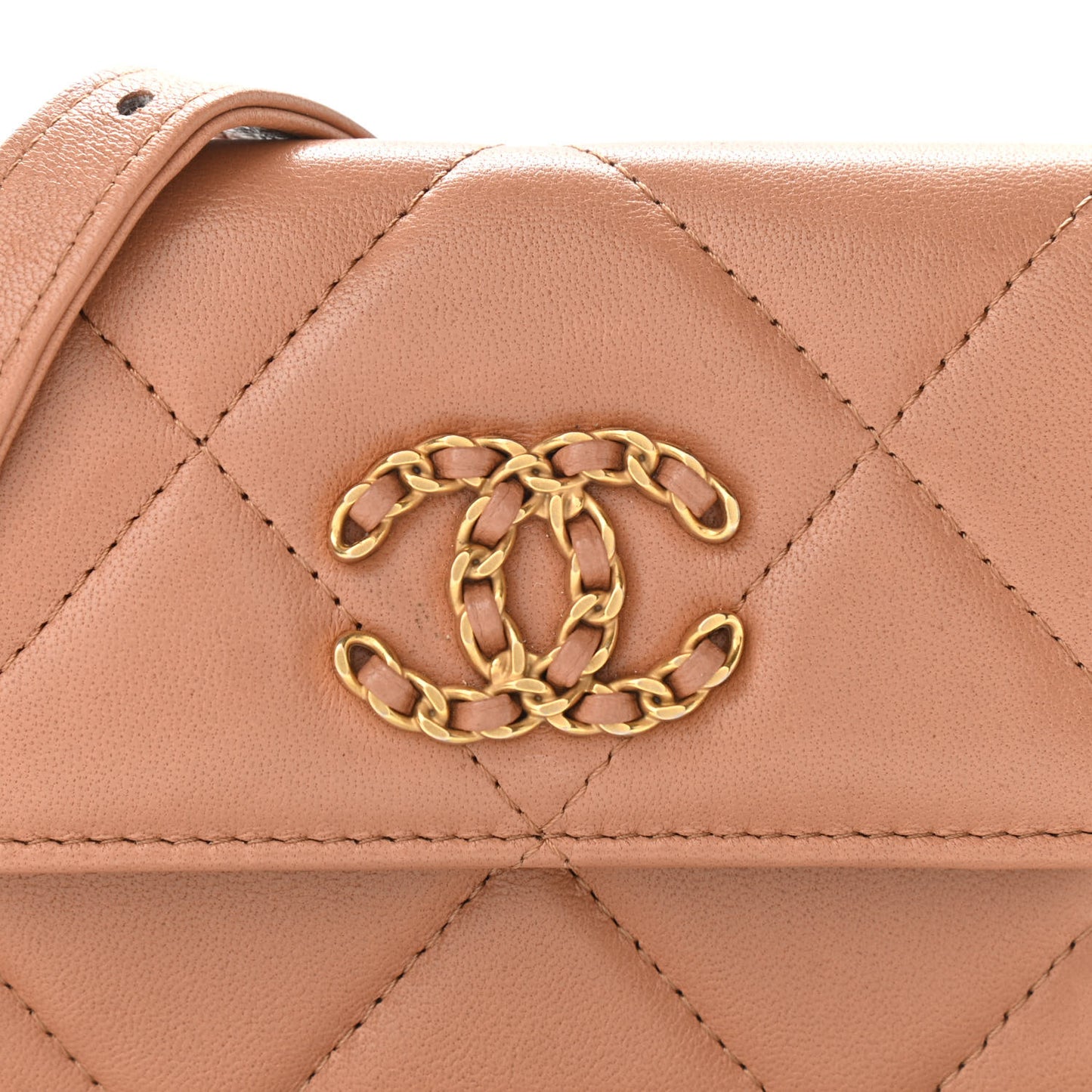 Lambskin Quilted Chanel 19 Flap Belt Bag Brown