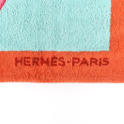 Hermes Cotton Terry Petits Felins Beach Towel Corail Turquoise 4 of 4