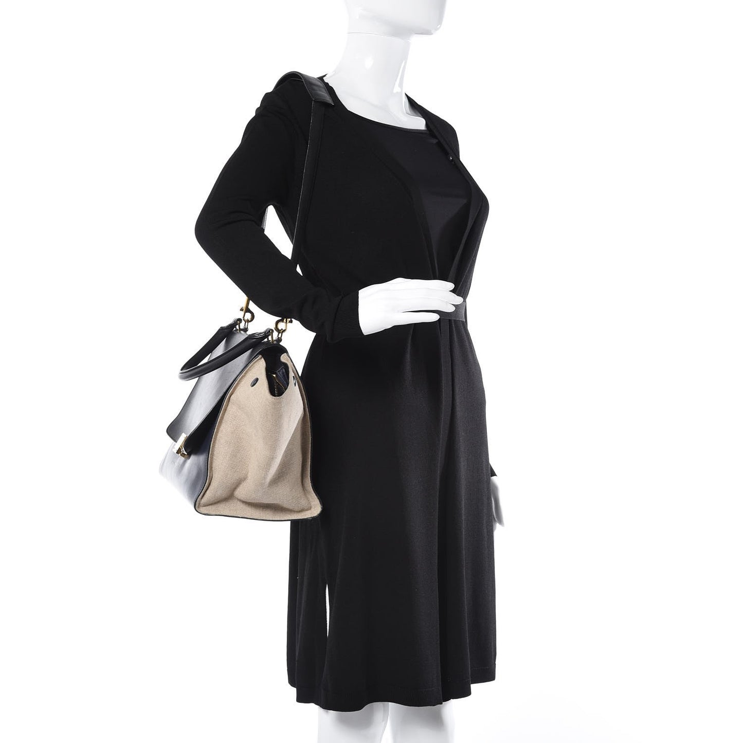 Smooth Calfskin Linen Medium Tri-Color Trapeze Black Navy Blue