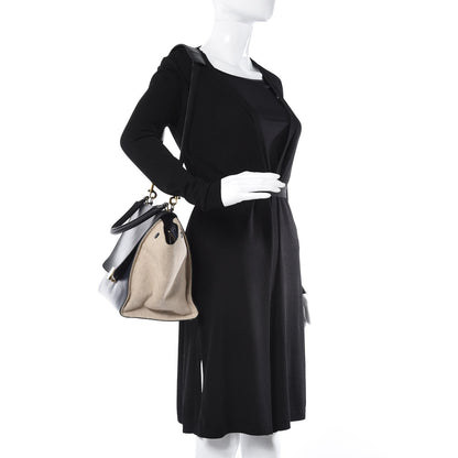 Celine Smooth Calfskin Linen Medium Tri-Color Trapeze Black Navy Blue 3 of 14