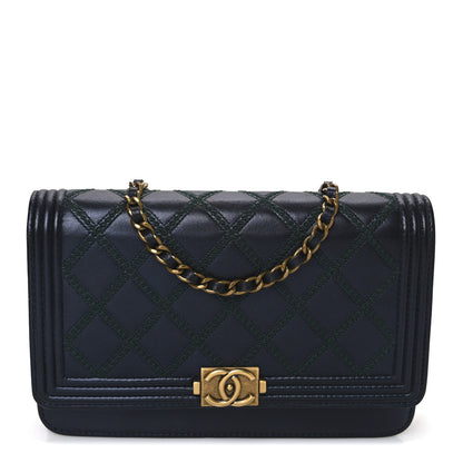 Chanel Calfskin Double Stitch Boy Wallet On Chain WOC Navy 1 of 11