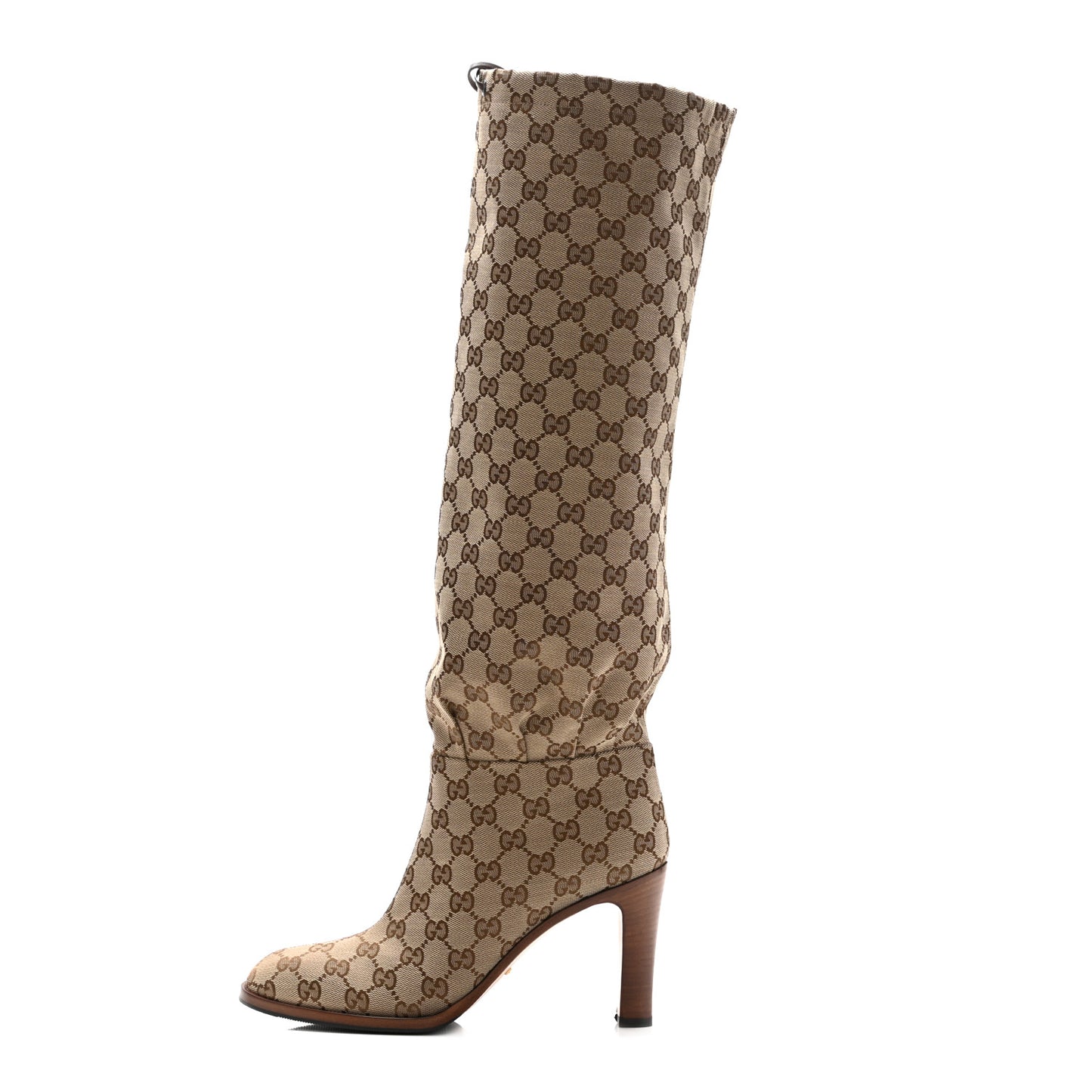 Monogram Malaga Kid Lisa Mid Heel Boots 40 Beige Ebony