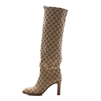 Gucci Monogram Malaga Kid Lisa Mid Heel Boots 40 Beige Ebony 1 of 9
