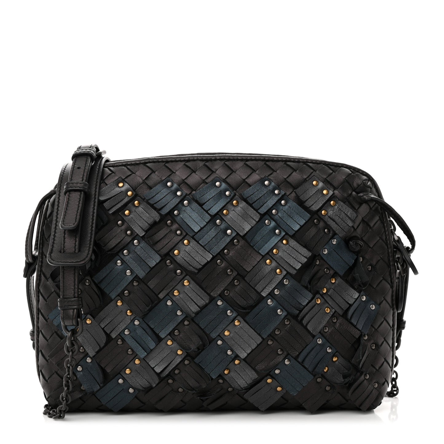 BOTTEGA VENETA Nappa Intrecciato Fringe Studded Nodini Crossbody Messenger Multicolor